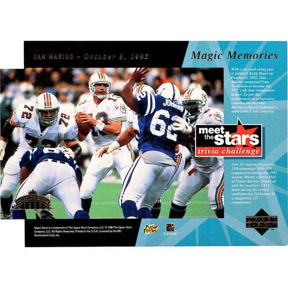 NFL Other - Dan Marino 1996 Upper Deck 5"x7" Meet the Stars Jumbo Cards Miami Dolphins